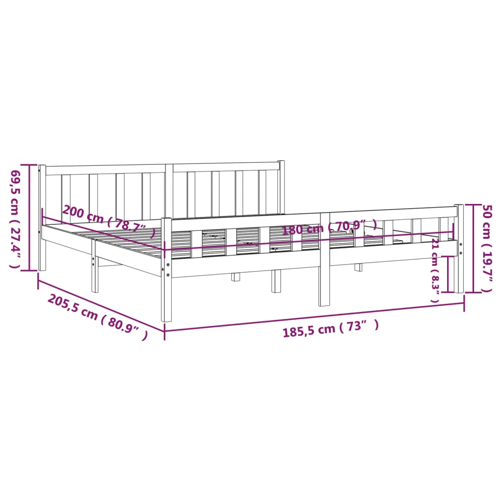 Estrutura de cama super king 180x200 cm madeira maciça