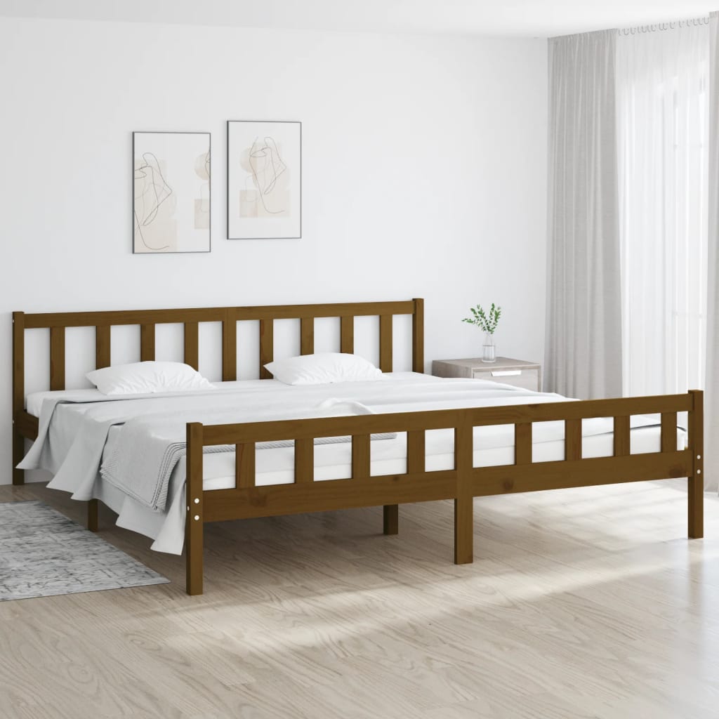 Estrutura de cama super king 180x200 cm madeira castanho-mel