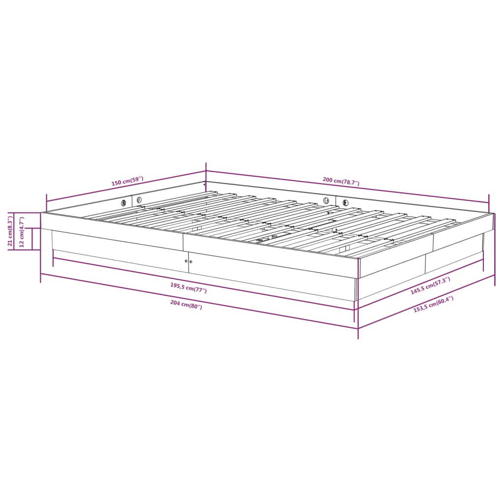 Estrutura de cama king 150x200 cm madeira maciça