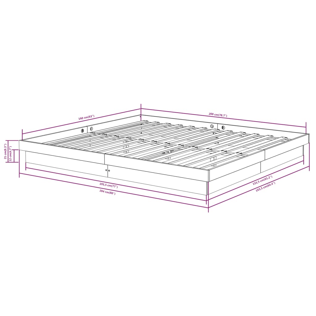 Estrutura de cama 160x200 cm madeira maciça branco