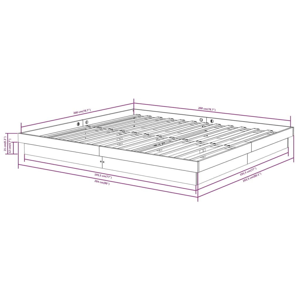 Estrutura de cama 200x200 cm madeira maciça branco