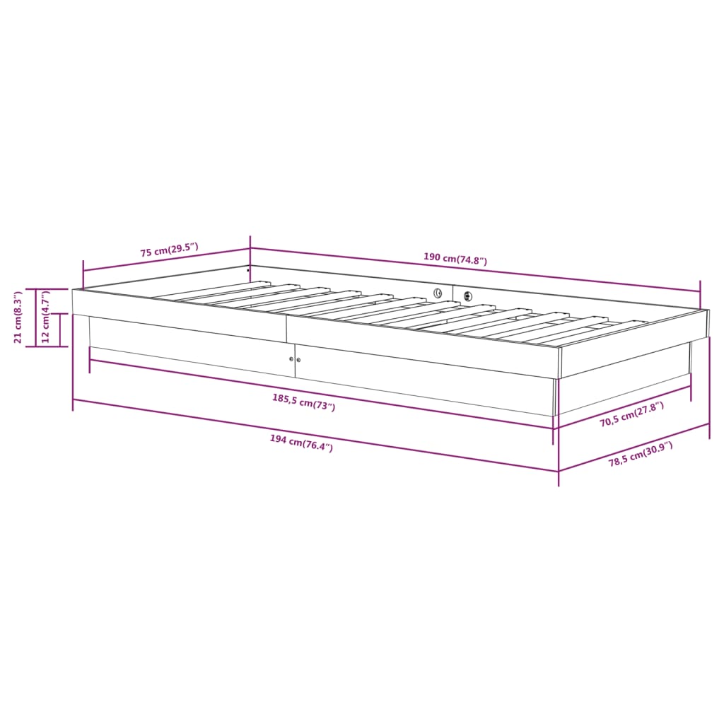 Estrutura cama pequena solteiro 75x190 cm madeira maciça cinza