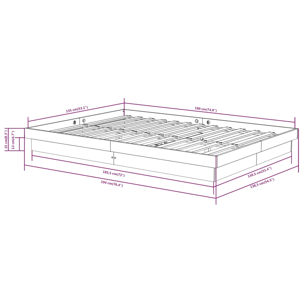 Estrutura de cama casal 135x190 cm madeira maciça