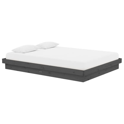 Estrutura de cama casal 135x190 cm madeira maciça cinzento