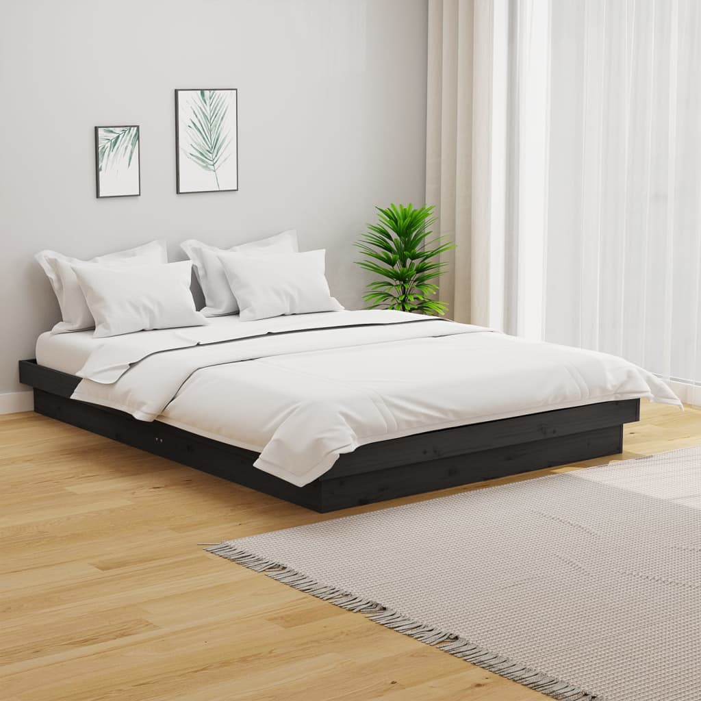 Estrutura de cama casal 135x190 cm madeira maciça cinzento