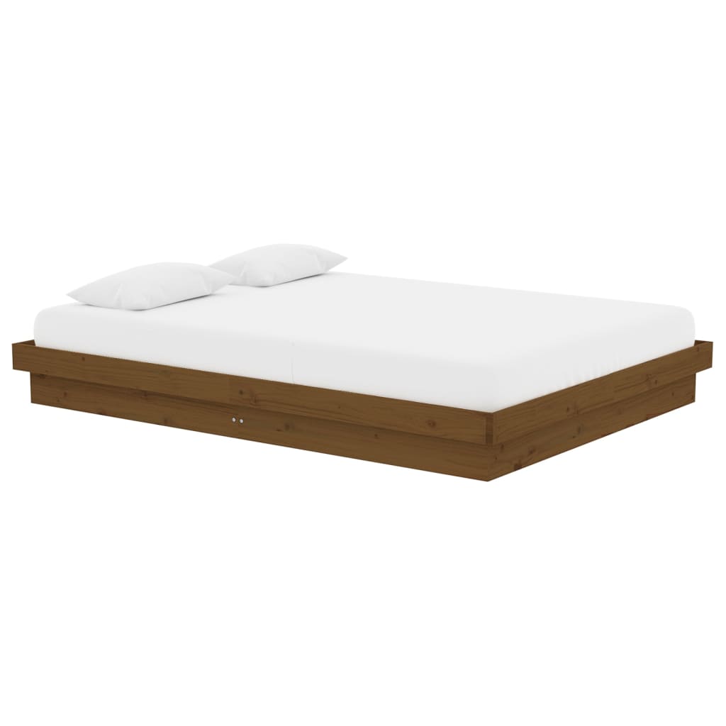 Estrutura de cama casal 135x190 cm madeira maciça castanho-mel