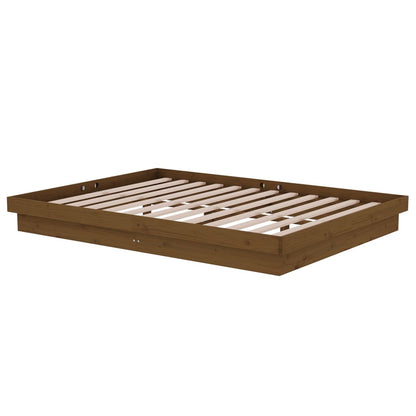 Estrutura de cama casal 135x190 cm madeira maciça castanho-mel