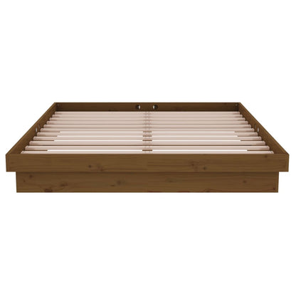 Estrutura de cama casal 135x190 cm madeira maciça castanho-mel