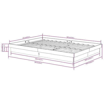 Estrutura de cama casal 135x190 cm madeira maciça castanho-mel