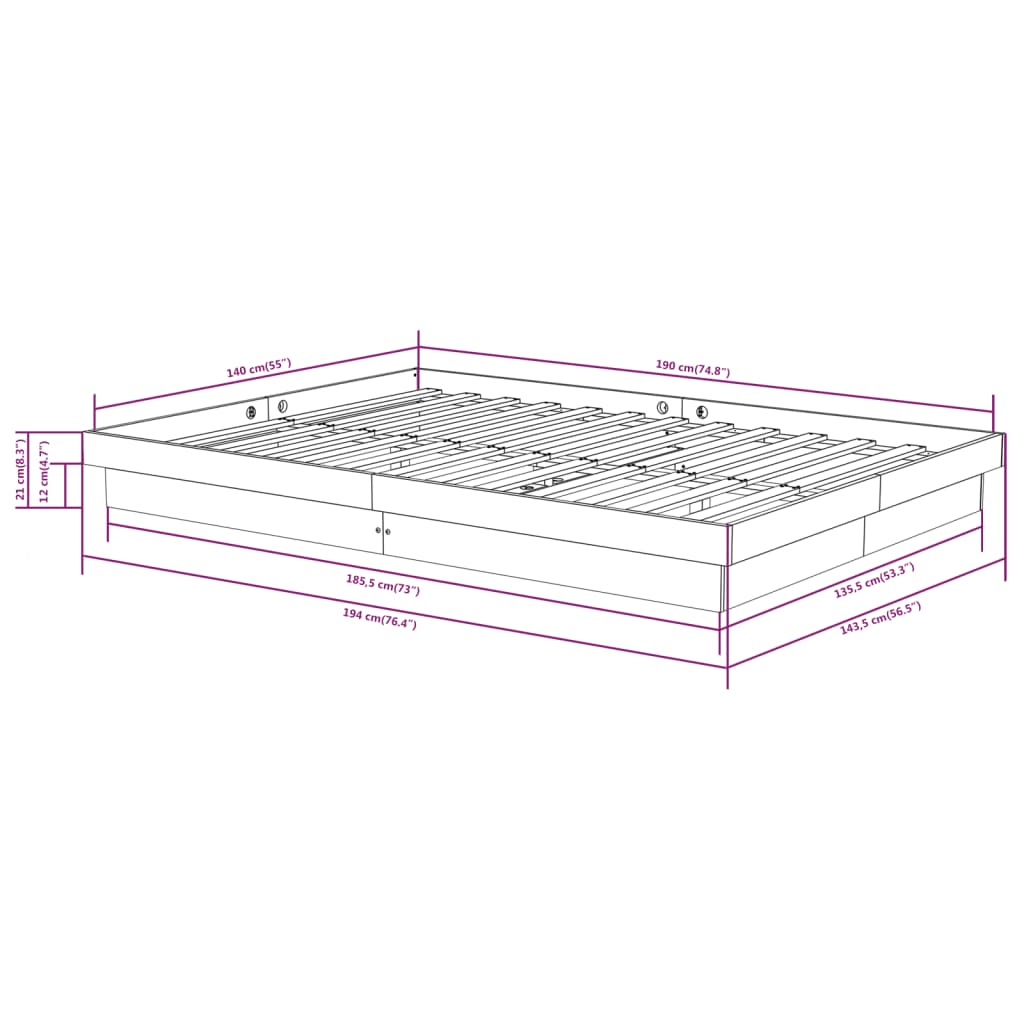 Estrutura de cama 140x190 cm madeira maciça preto