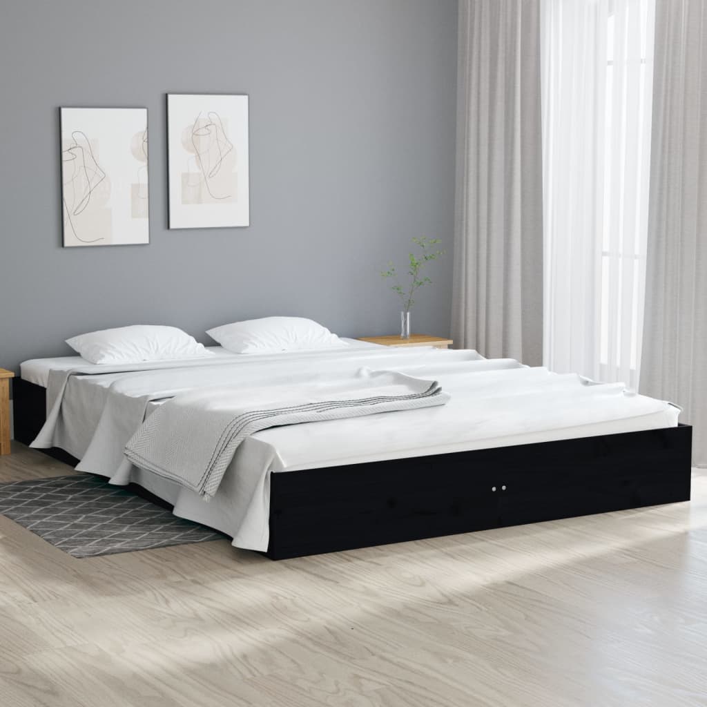 Estrutura de cama 160x200 cm madeira maciça preto