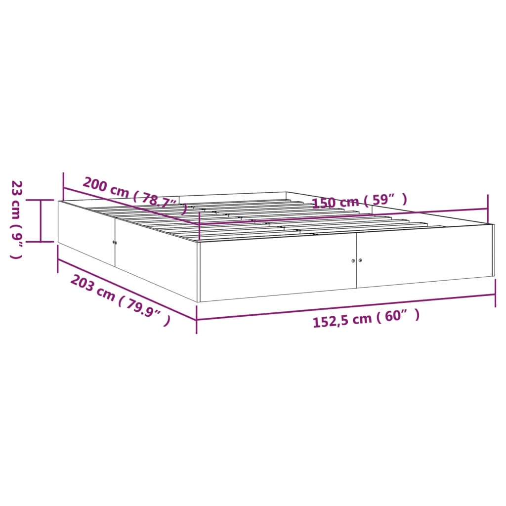 Estrutura de cama king 150x200 cm madeira maciça