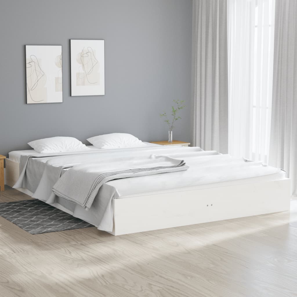 Estrutura de cama king 150x200 cm madeira maciça branco