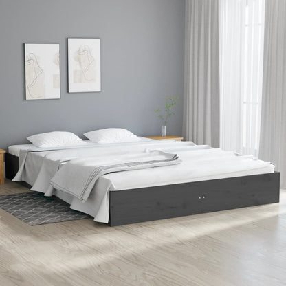 Estrutura de cama king 150x200 cm madeira maciça cinza