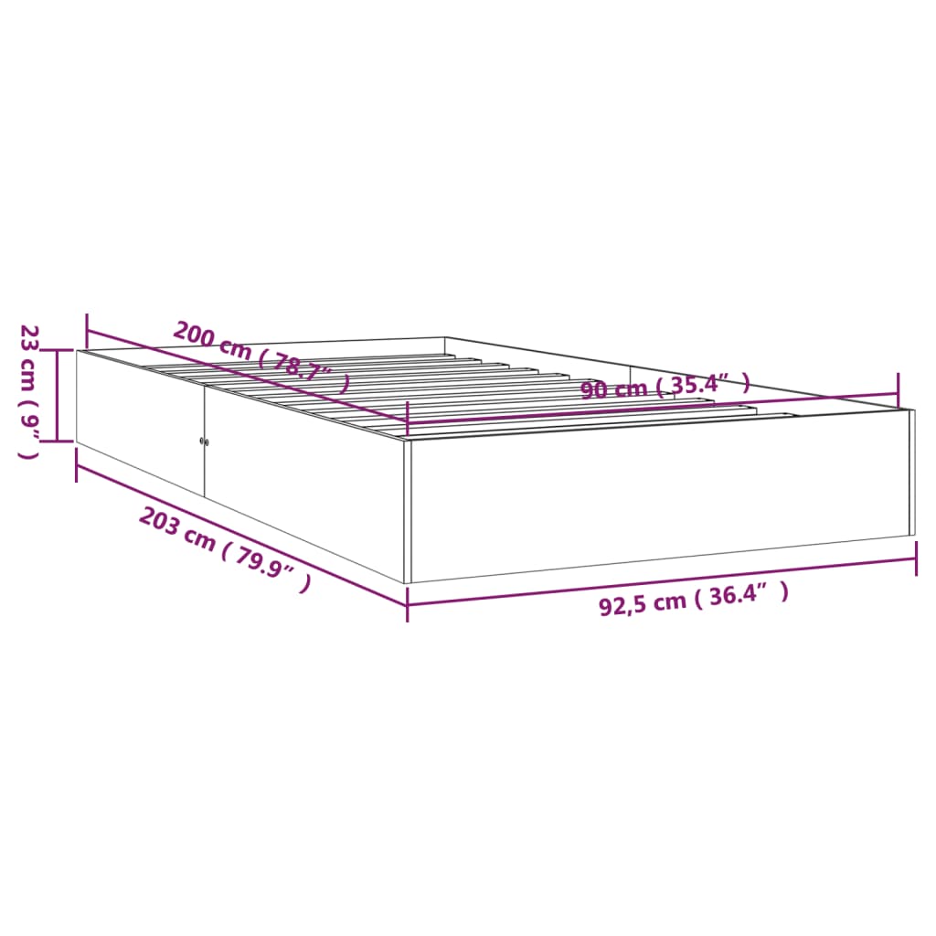 Estrutura de cama 90x200 cm madeira maciça branco