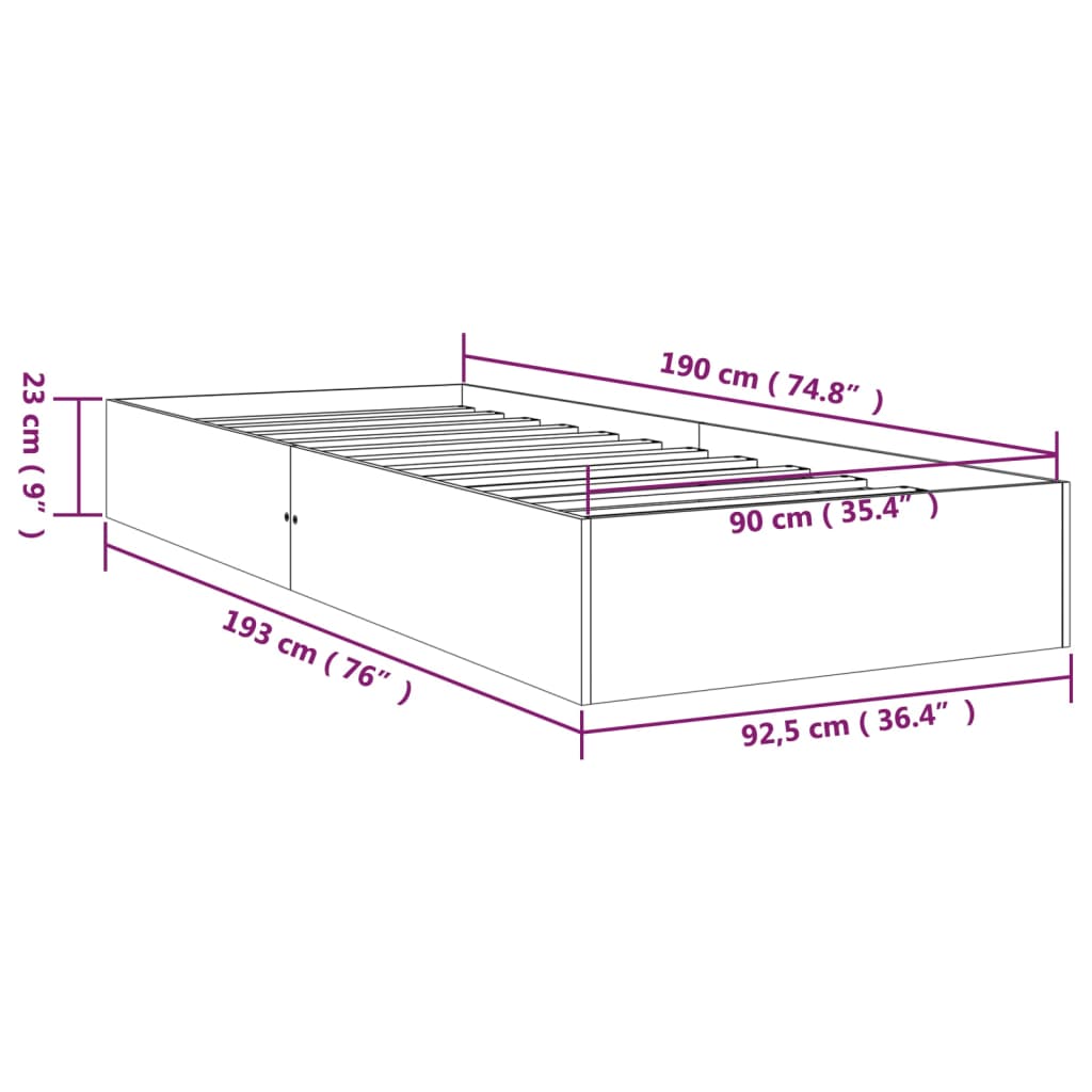 Estrutura de cama solteiro 90x190 cm madeira maciça