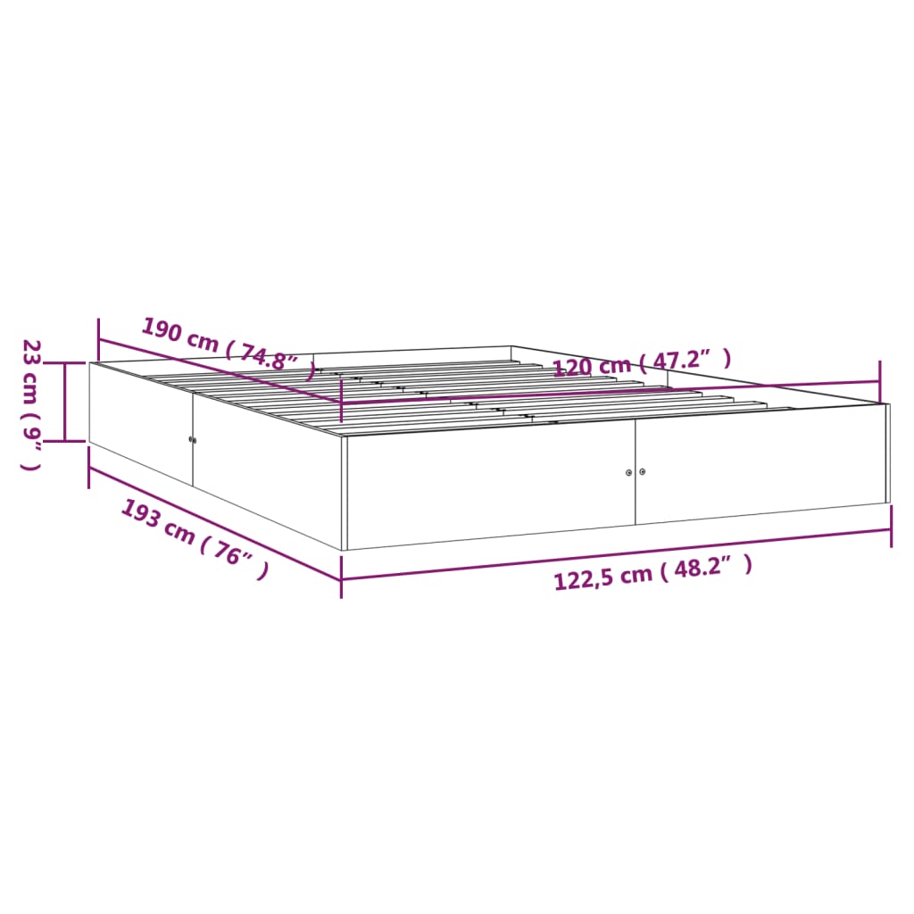 Estrutura de cama pequena casal 120x190 cm pinho maciço