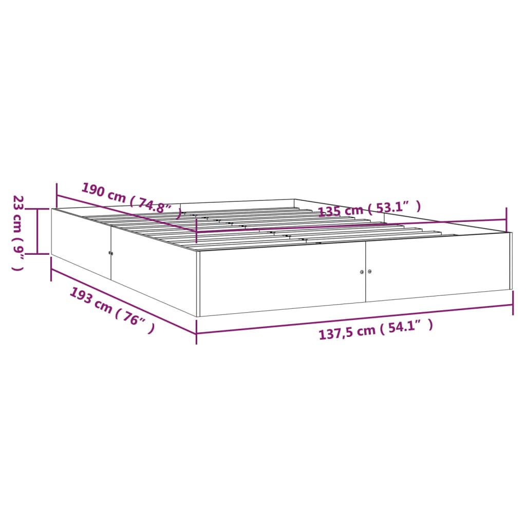 Estrutura de cama casal 135x190 cm madeira maciça