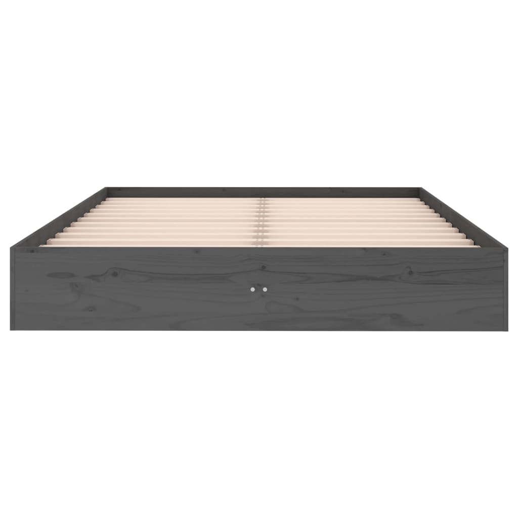 Estrutura de cama casal 135x190 cm madeira maciça cinzento