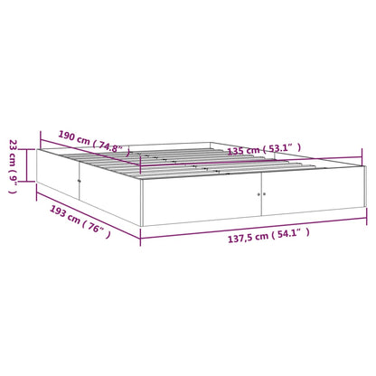 Estrutura de cama casal 135x190 cm madeira maciça cinzento