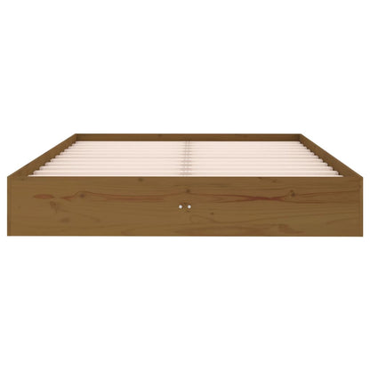 Estrutura de cama casal 135x190 cm madeira maciça castanho-mel