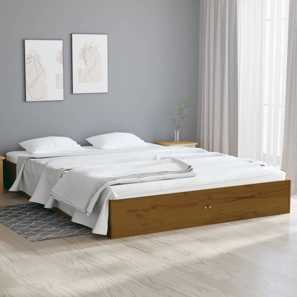 Estrutura de cama casal 135x190 cm madeira maciça castanho-mel