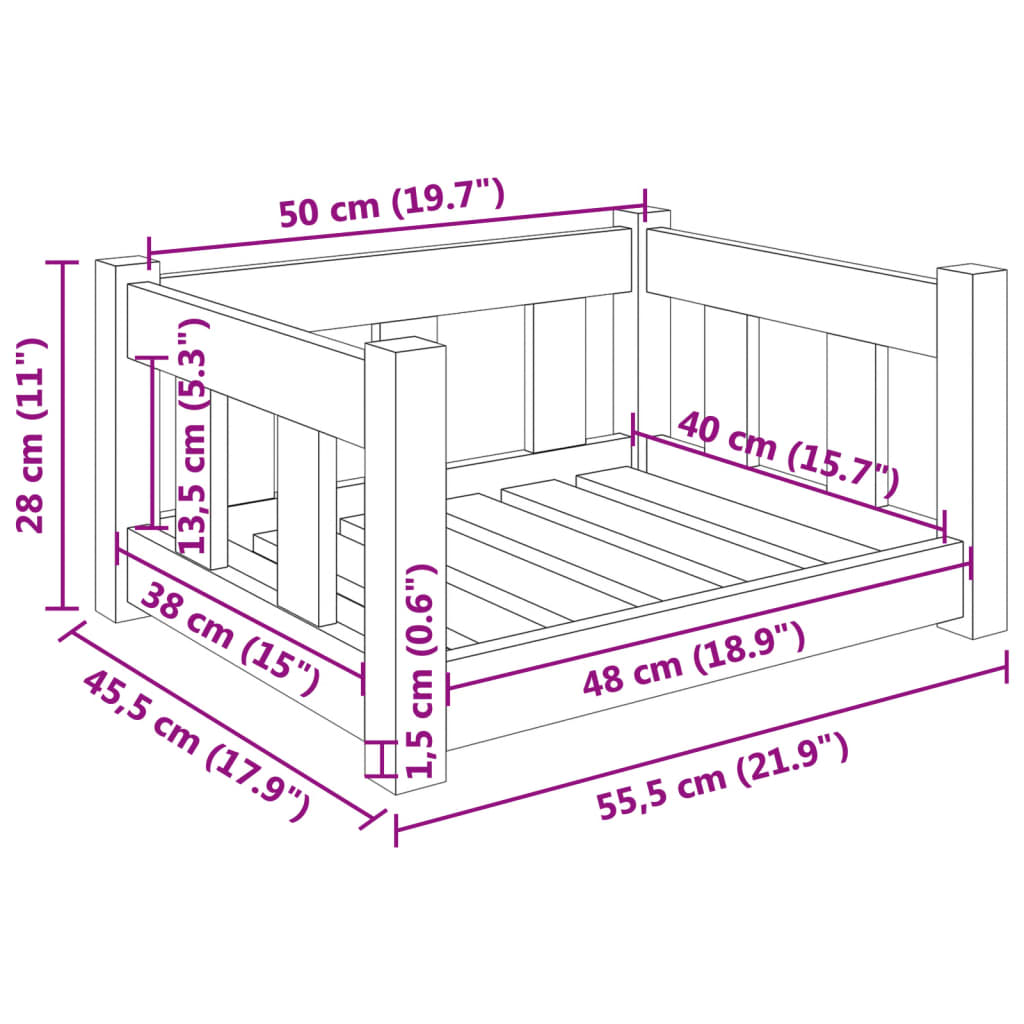 Cama para cães 55,5x45,5x28 cm madeira de pinho maciça branco