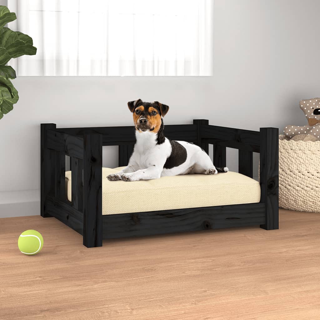 Cama para cães 55,5x45,5x28 cm madeira de pinho maciça preto