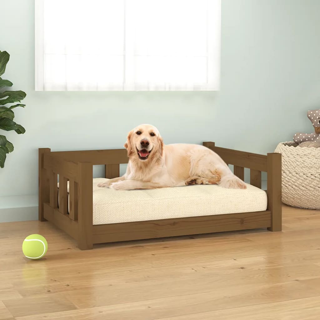 Cama para cães75,5x55,5x28cm madeirade pinho maciça castanhomel