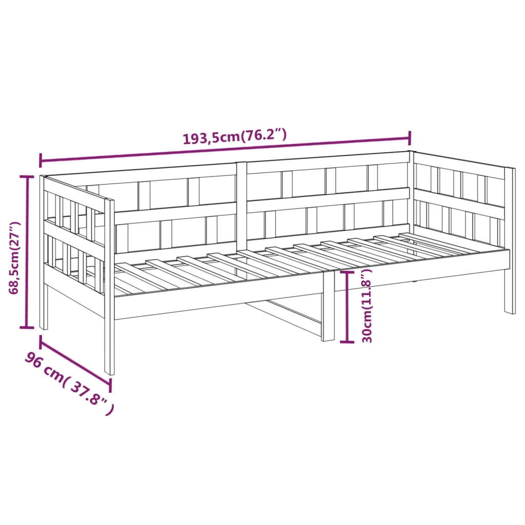 Sofá-cama madeira de pinho maciça 90x190 cm