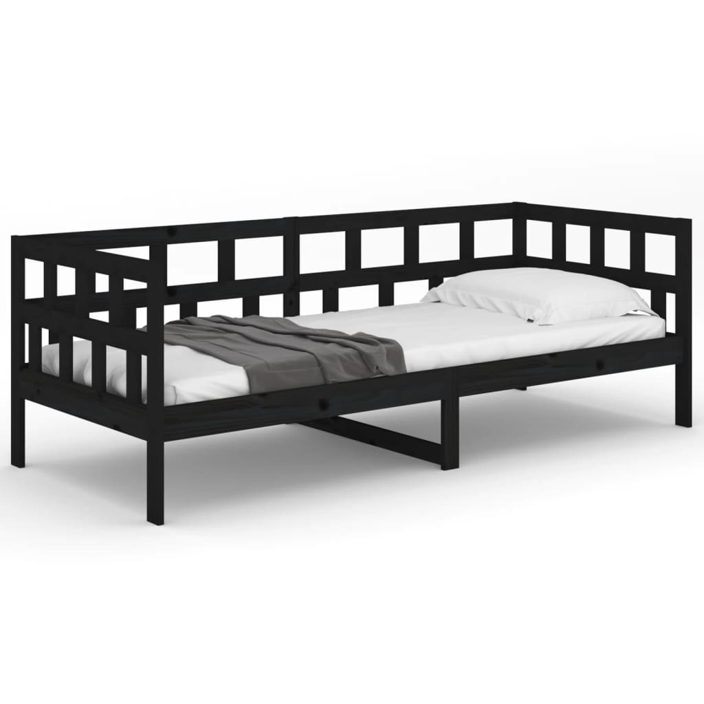 Sofá-cama 90x190 cm madeira de pinho maciça preto