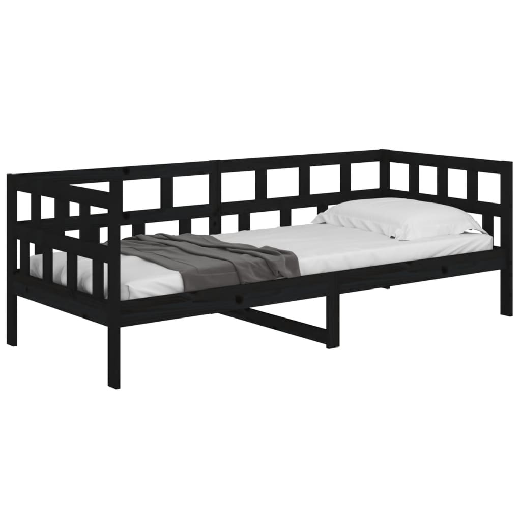 Sofá-cama 90x190 cm madeira de pinho maciça preto