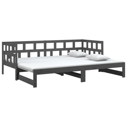 Sofá-cama de puxar pinho maciço cinza 2x(90x200) cm