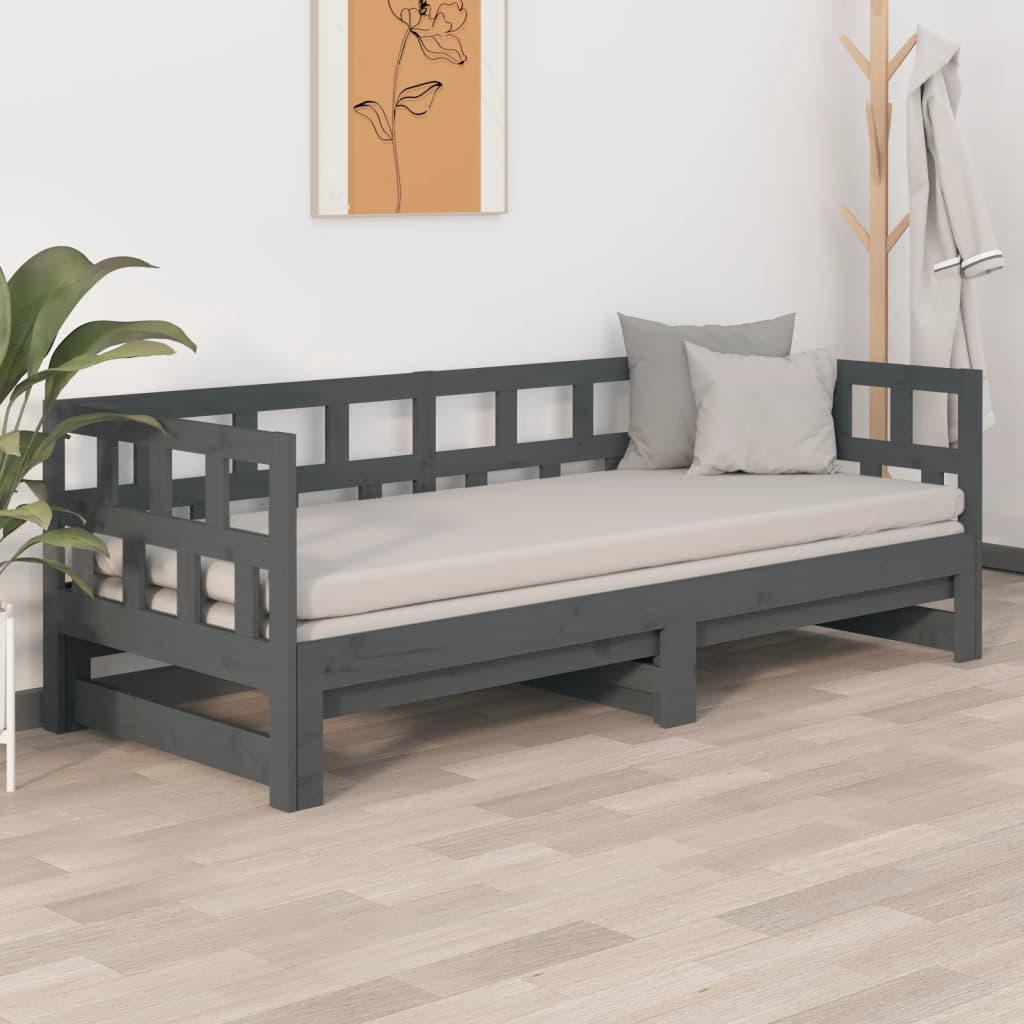 Sofá-cama de puxar pinho maciço cinza 2x(90x200) cm