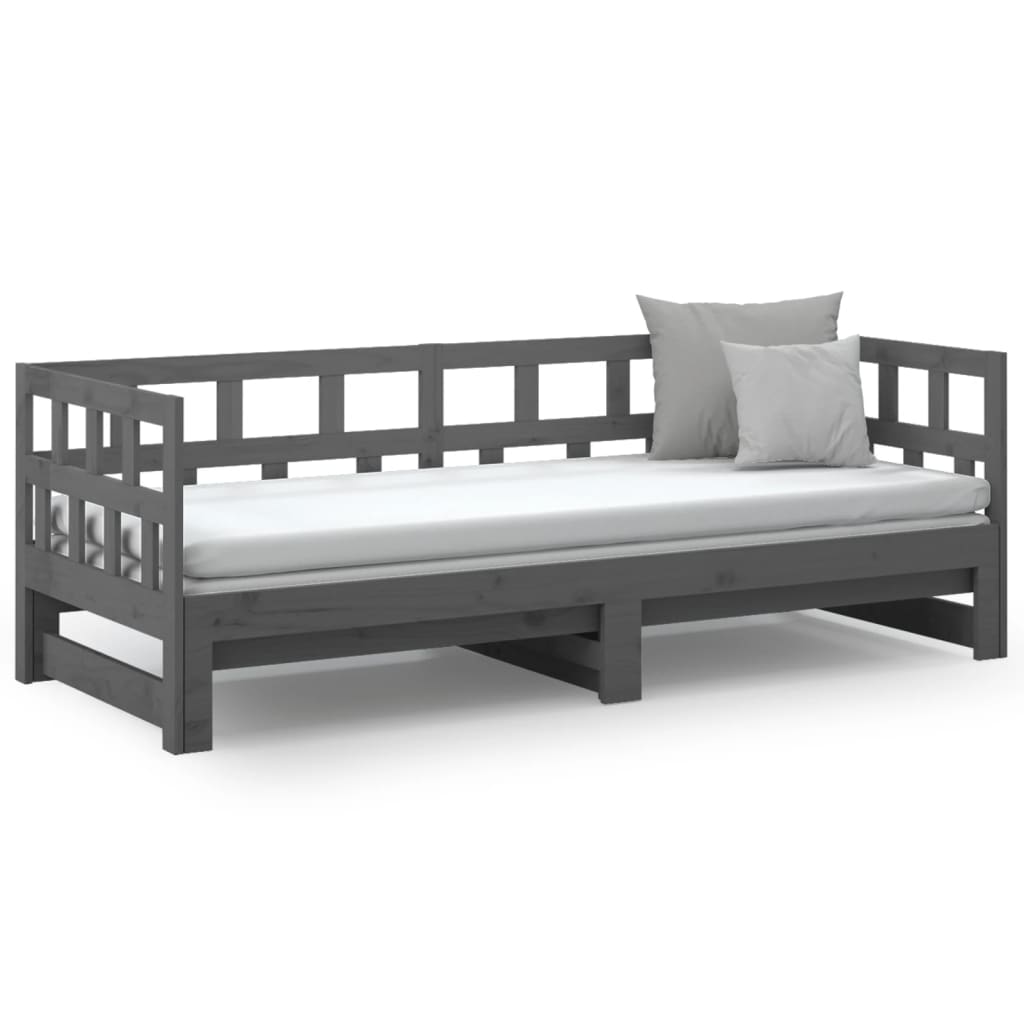 Sofá-cama de puxar pinho maciço cinza 2x(90x200) cm