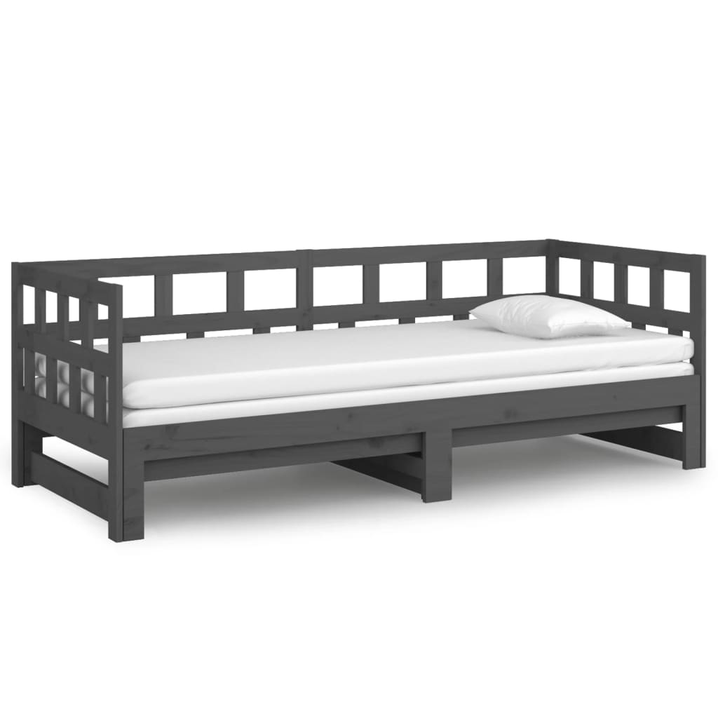 Sofá-cama de puxar pinho maciço cinza 2x(90x200) cm