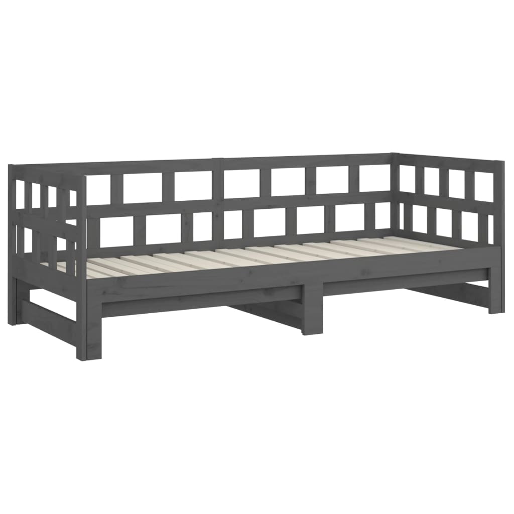 Sofá-cama de puxar pinho maciço cinza 2x(90x200) cm