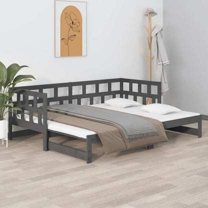 Sofá-cama de puxar pinho maciço cinza 2x(90x200) cm