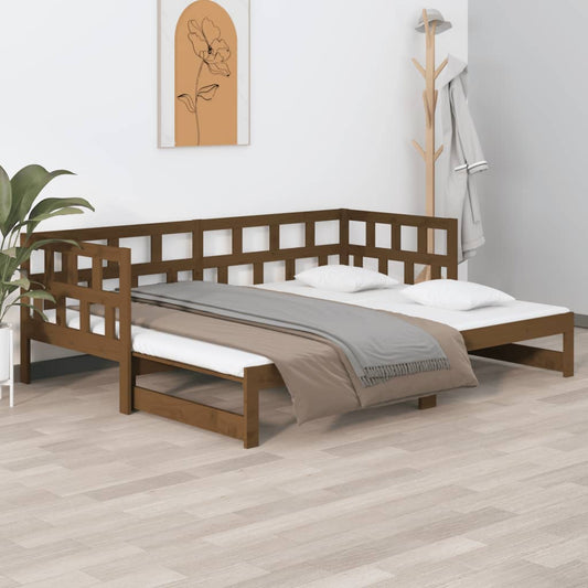 Estrutura sofá-cama de puxar pinho maciço castanho 2x(90x190)cm