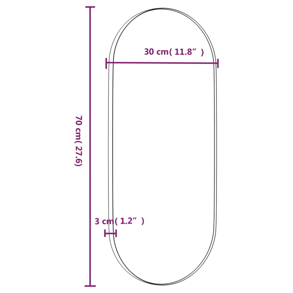 Espelho de parede oval 30x70 cm preto