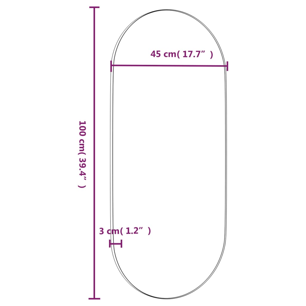 Espelho de parede oval 45x100 cm preto