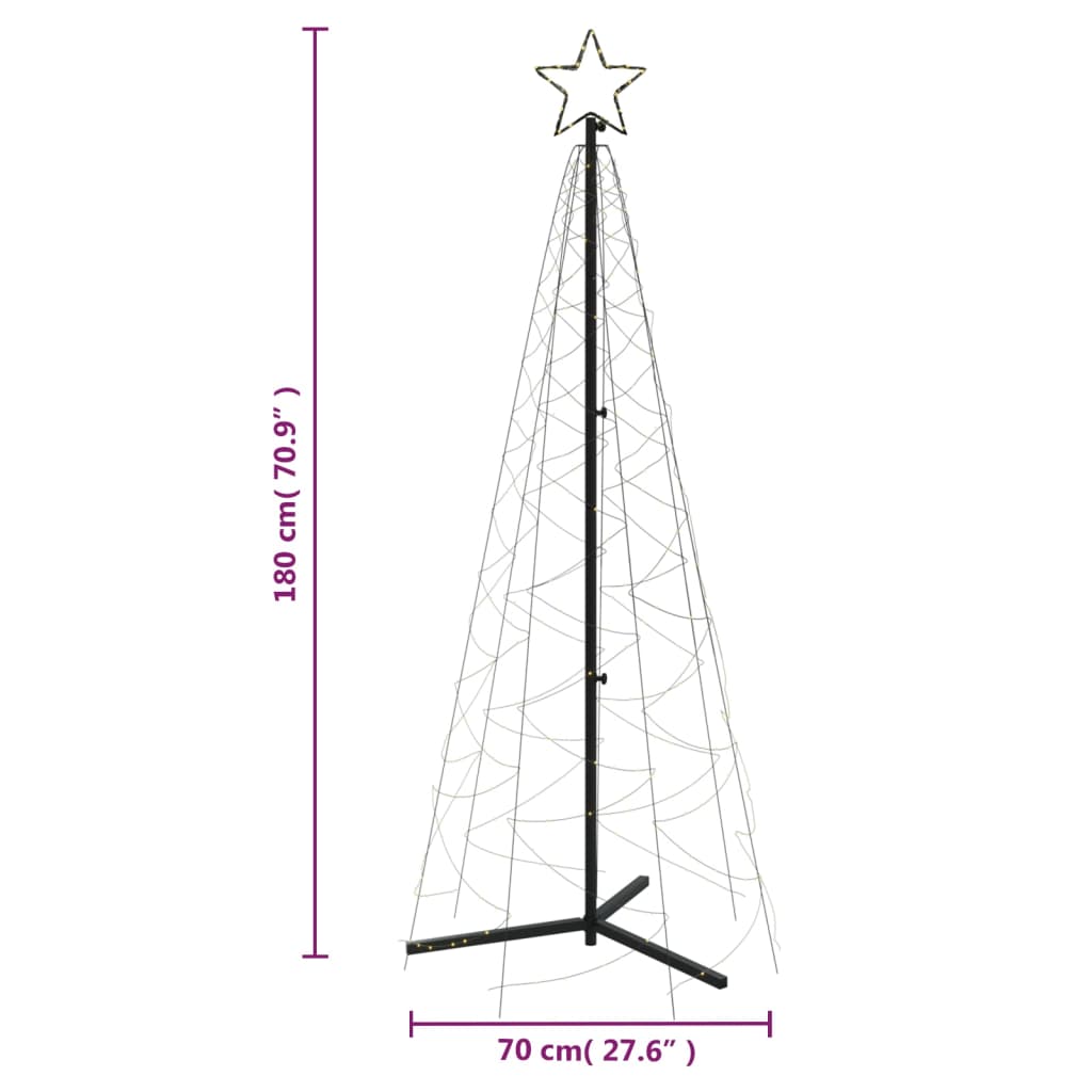 Árvore de Natal em cone 200 luzes LED 70x180 cm branco quente