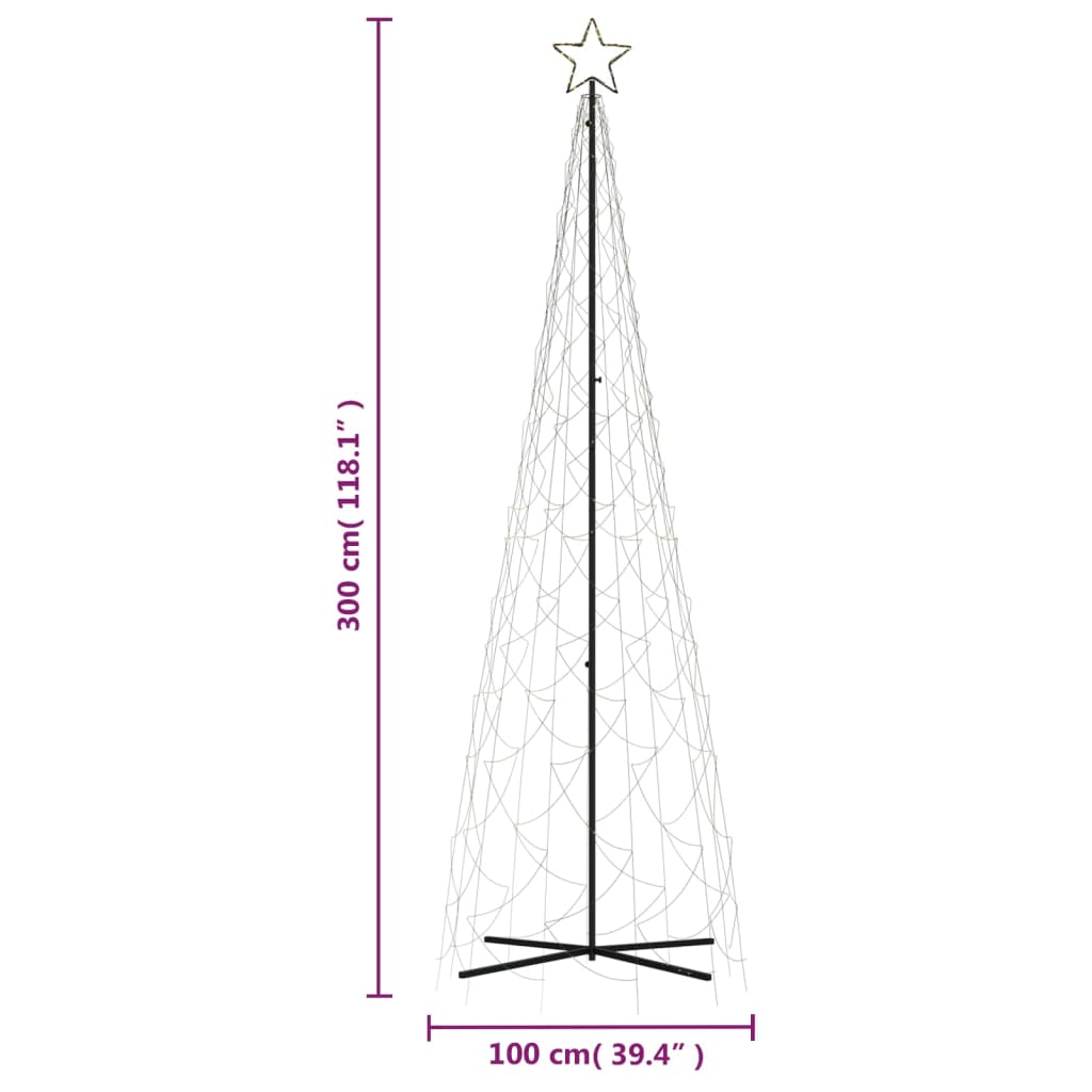 Árvore de Natal em cone 500 luzes LED 100x300 cm branco quente