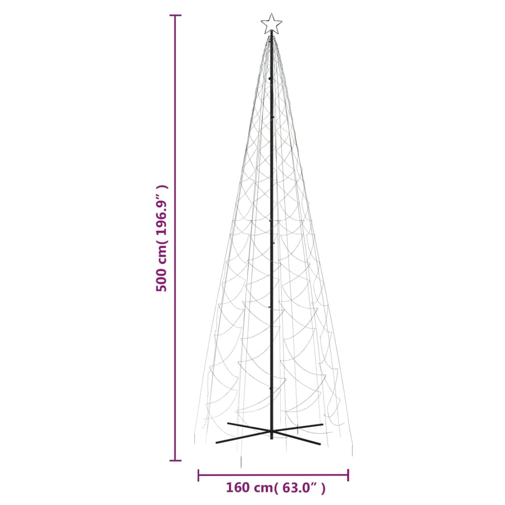 Árvore de Natal em cone 1400 luzes LED 160x500 cm colorido