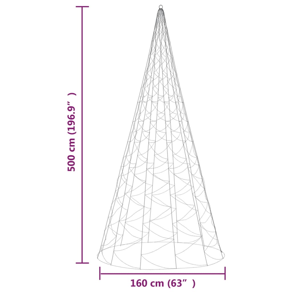 Árvore de Natal para Exterior com 500 cm e 1400 LEDs - Branco Quente