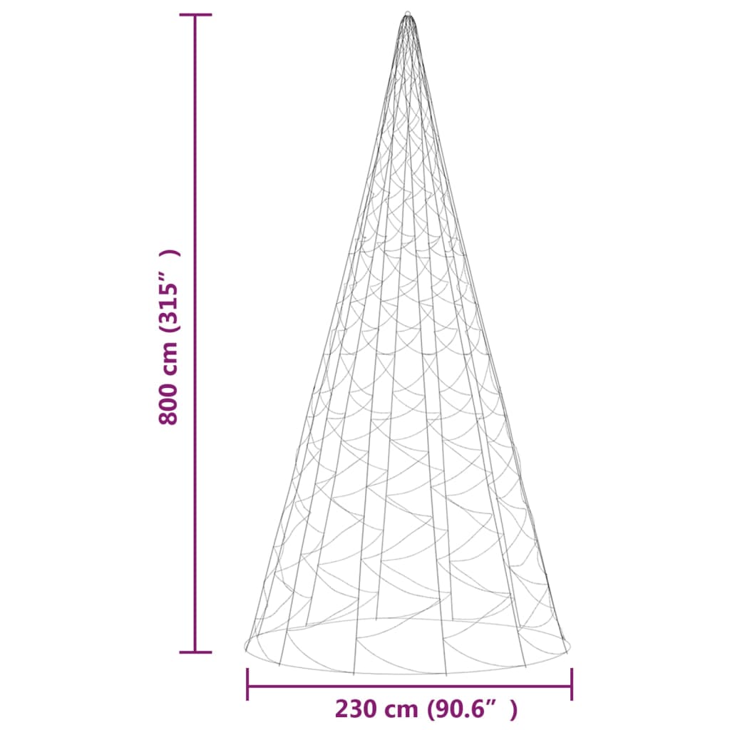 Árvore de Natal mastro de bandeira 3000LEDs 800cm branco quente