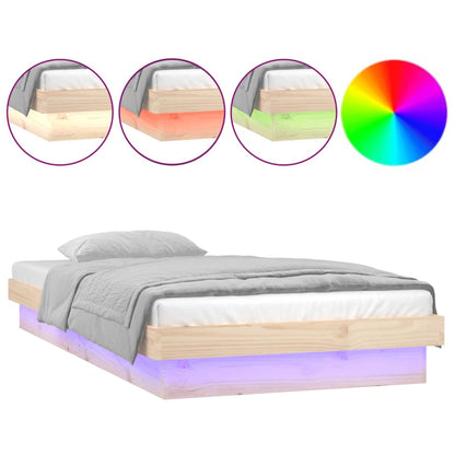 Estrutura de cama com luzes LED 90x200 cm madeira maciça