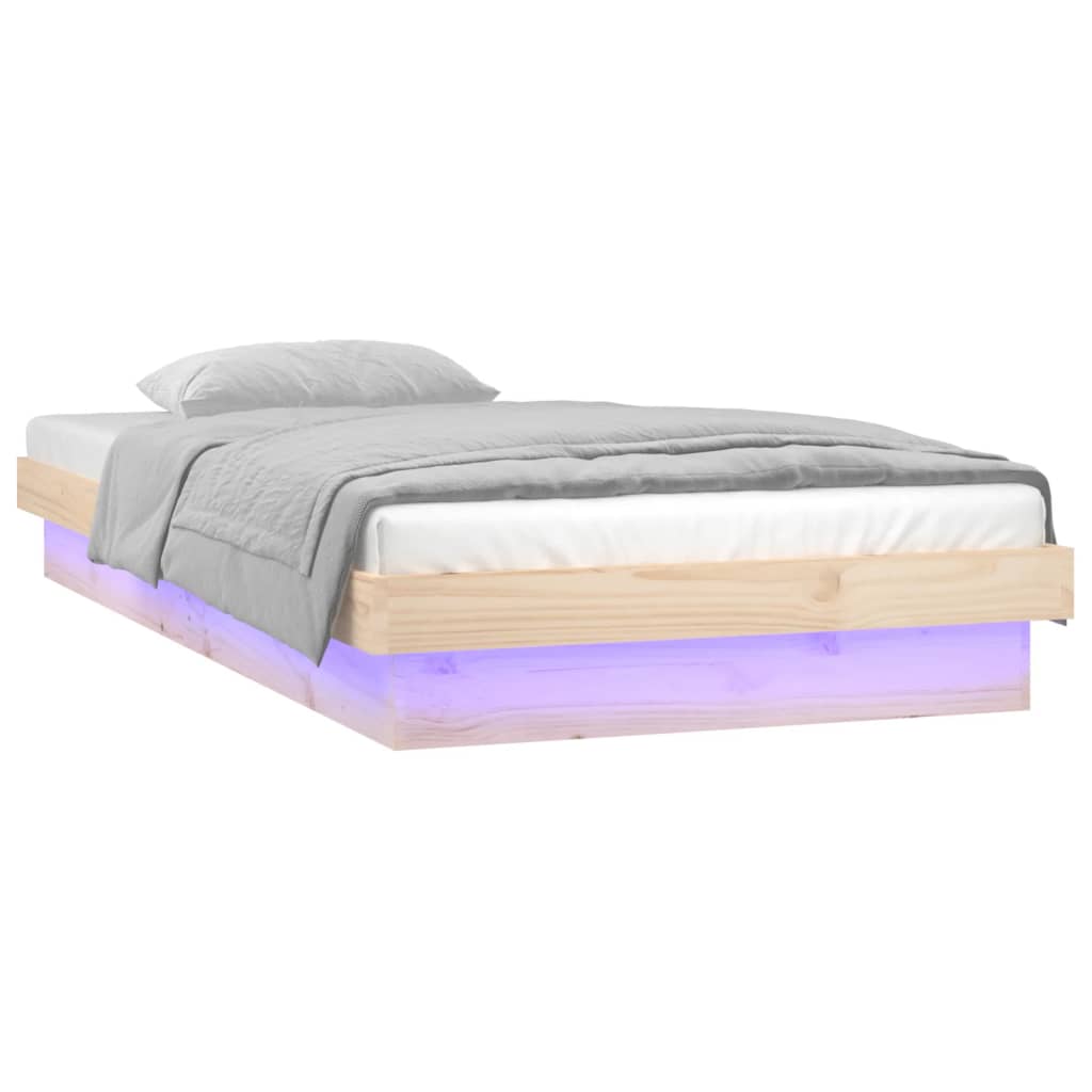 Estrutura de cama com luzes LED 90x200 cm madeira maciça