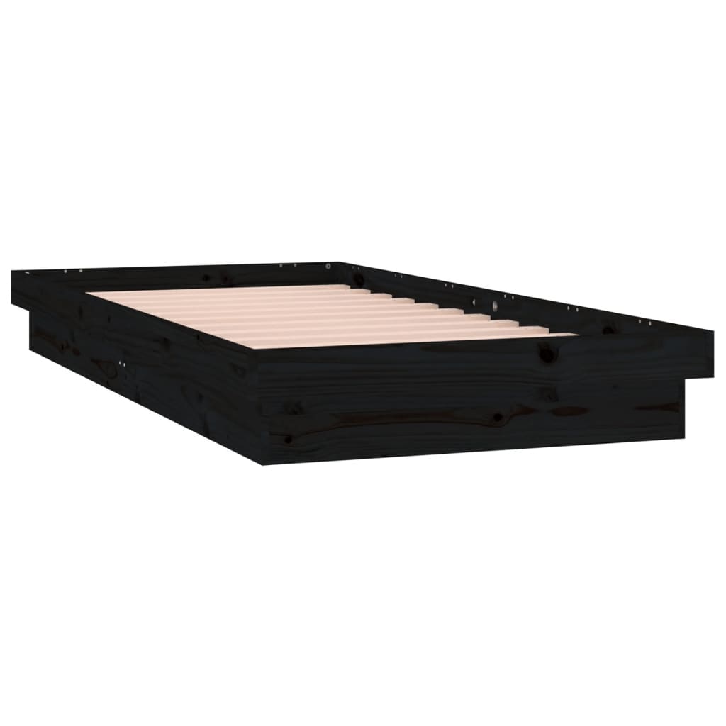 Estrutura de cama c/ luzes LEDs 100x200cm madeira maciça preto