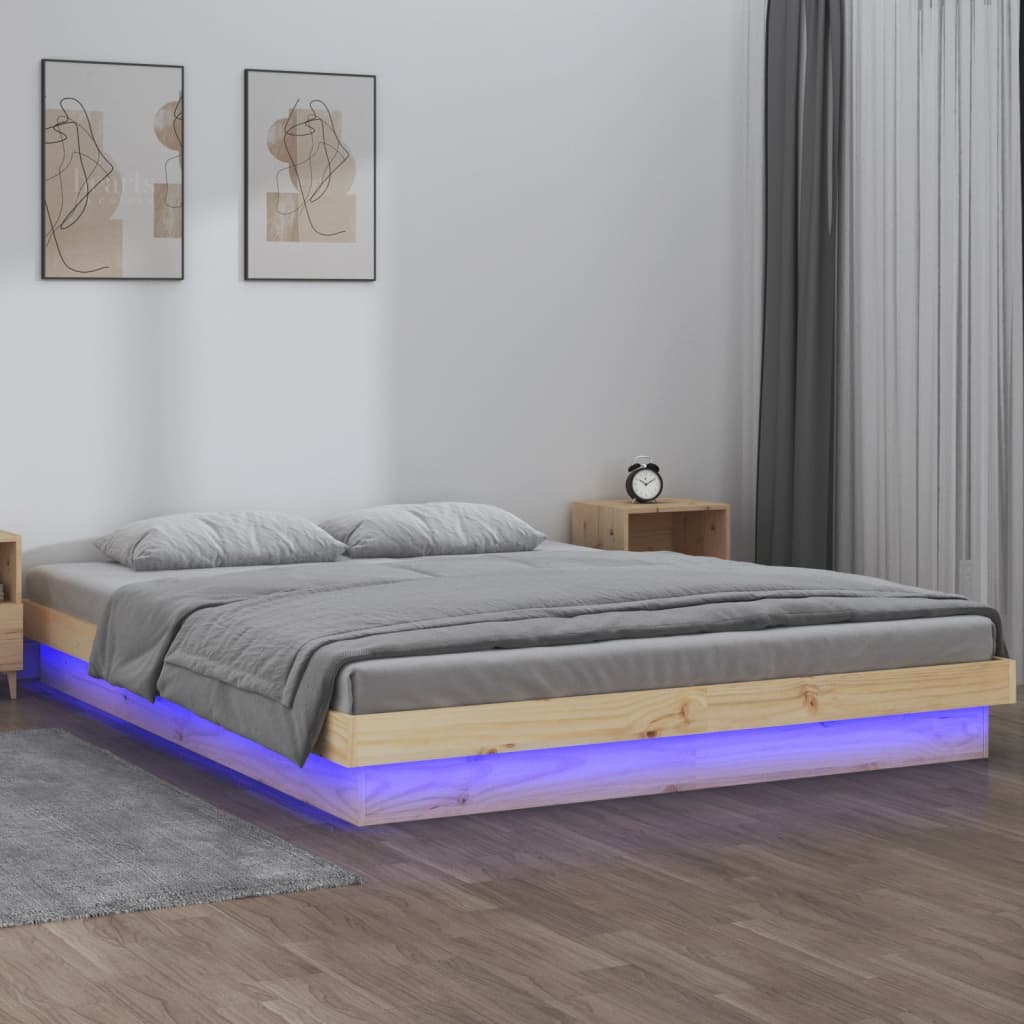 Estrutura de cama com luzes LEDs 120x200 cm madeira maciça